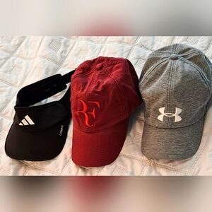 🌟Like New Lot Of 3 Tennis Sports Caps/Hats/Visor Adidas Underarmour Federrer🌟